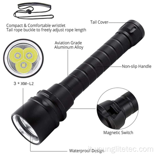 Torcia elettrica IPX8 potente da 50m 1200 lumen